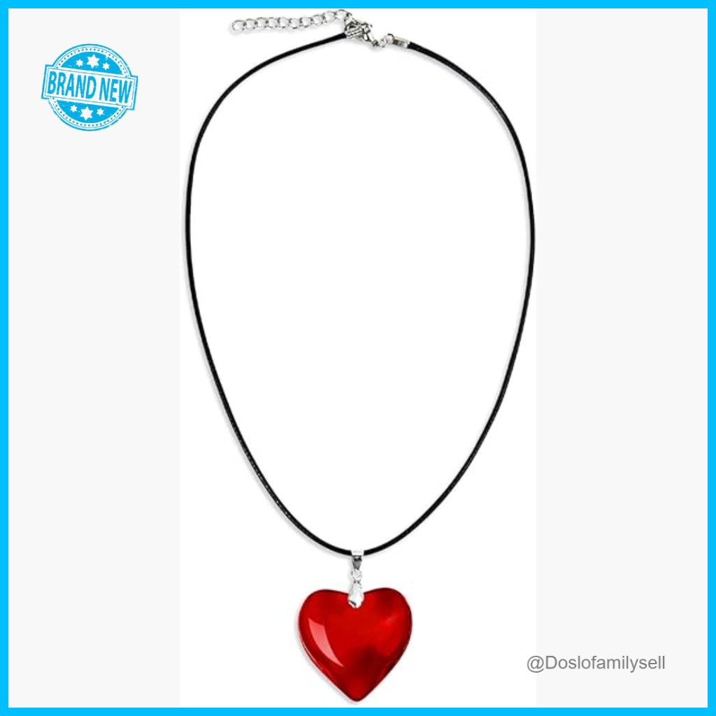 Chunky Heart Pendant Necklace Y2k Retro Glass Statement Jewelry Leather Chain